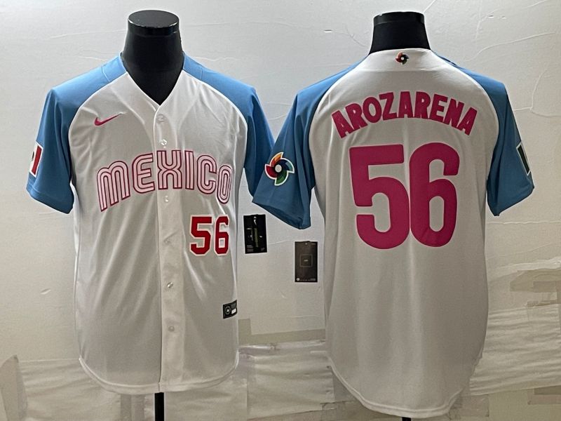 Men 2023 World Cub Mexico 56 Arozarena White blue Nike MLB Jersey4